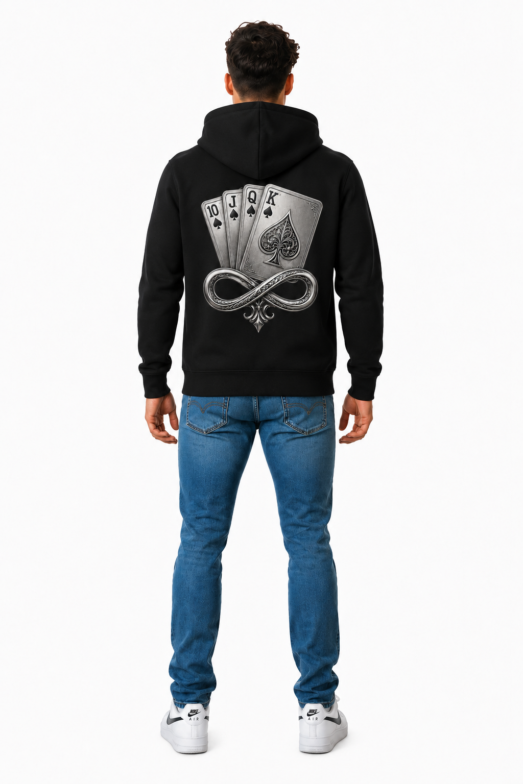 DOMIN8NY Royal Flush graphic zip-up hoodie, lifestyle view