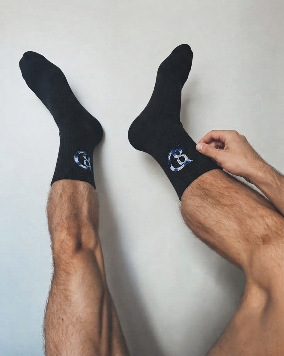 DOMIN8NY embroidered cotton knee-high socks, alternate lifestyle view