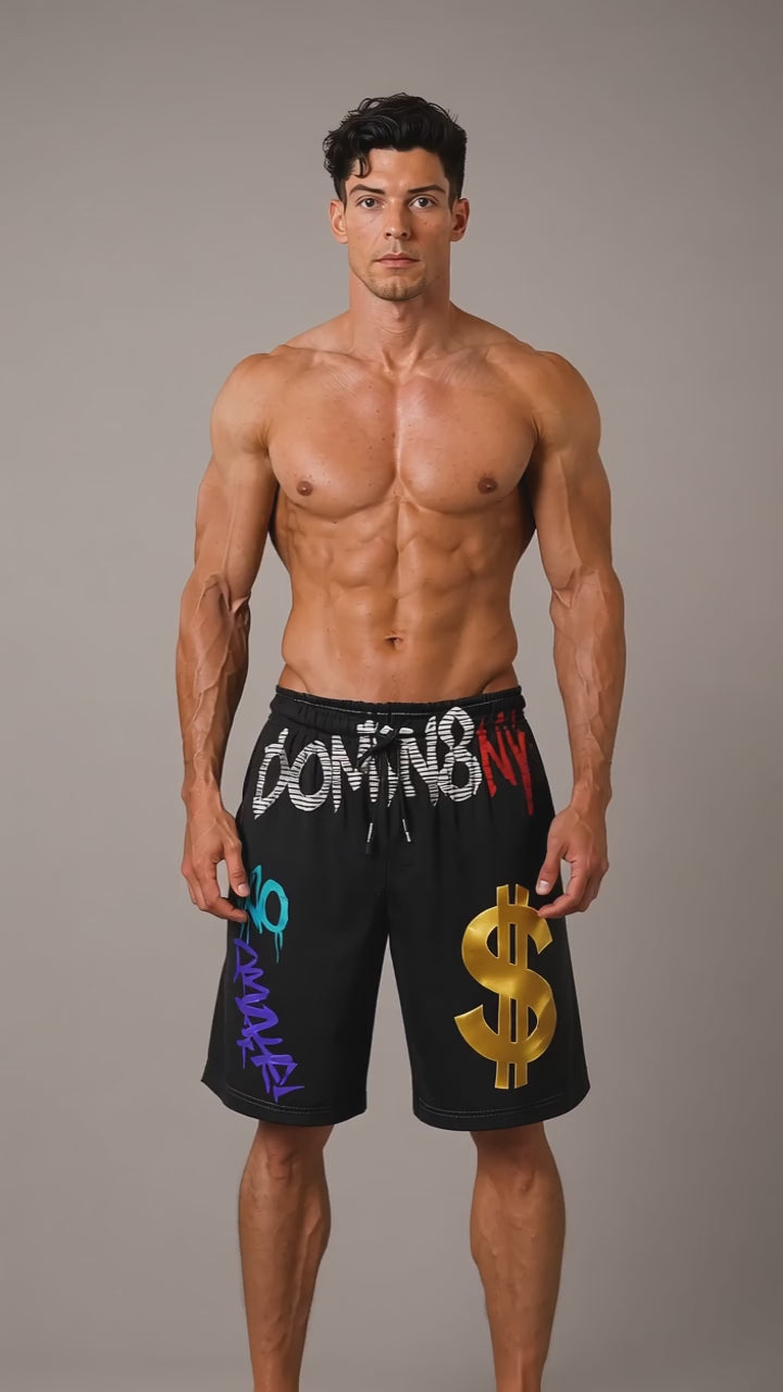 DOMIN8NY Graffiti Dollar Sign Over-the-Knee Shorts — product image 3