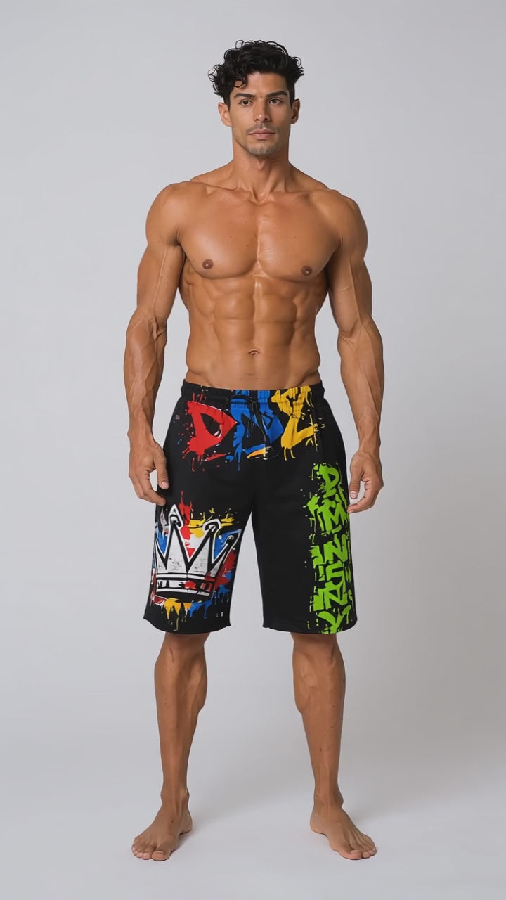 DOMIN8NY Graffiti Crown Over-the-Knee Shorts — product image 4