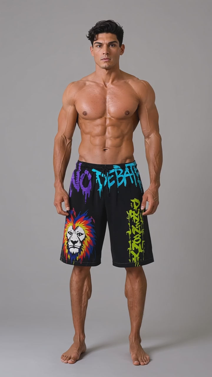 DOMIN8NY Graffiti Lion Over-the-Knee Shorts — product image 4
