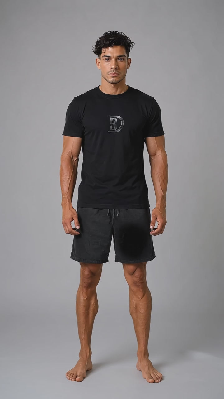 Model wearing the DOMIN8NY Dragon graphic T-shirt, video preview