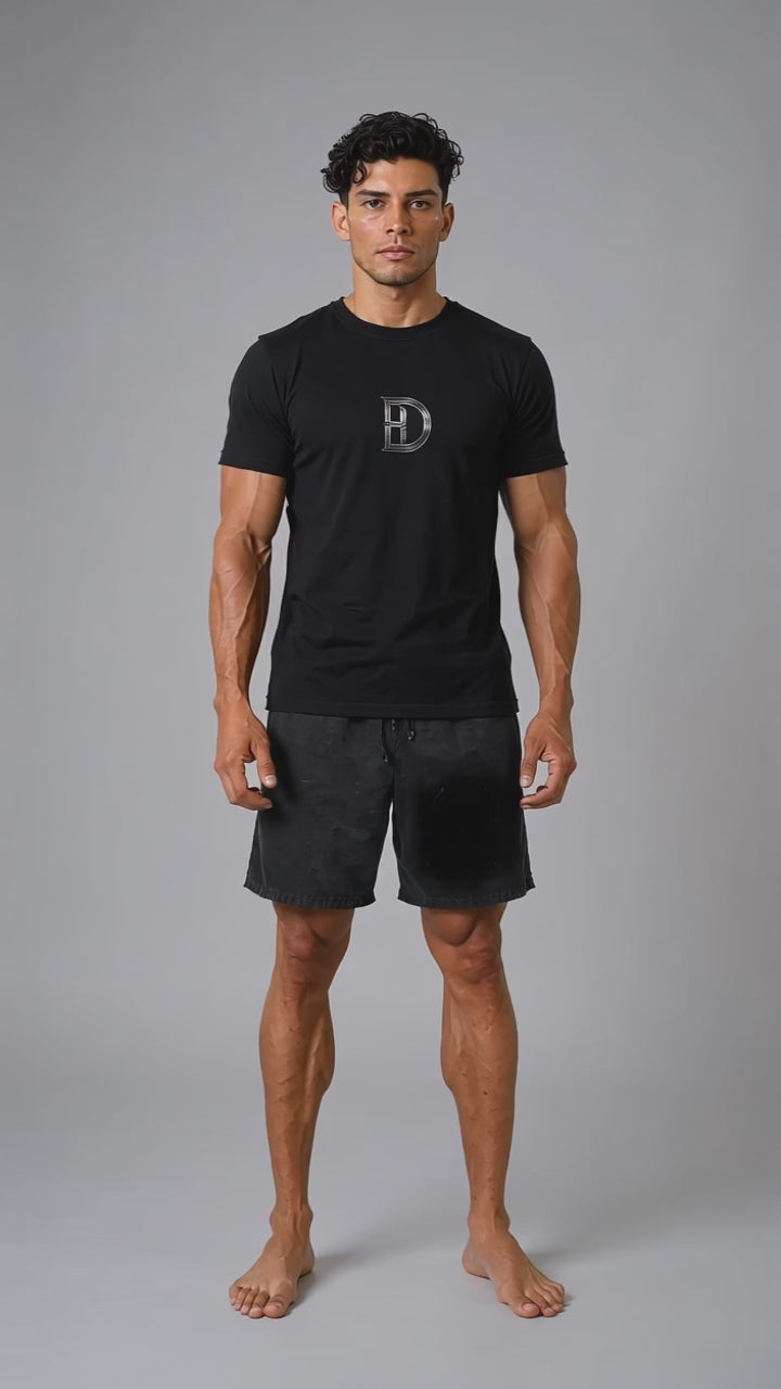 Model wearing the DOMIN8NY Lion graphic T-shirt, video preview