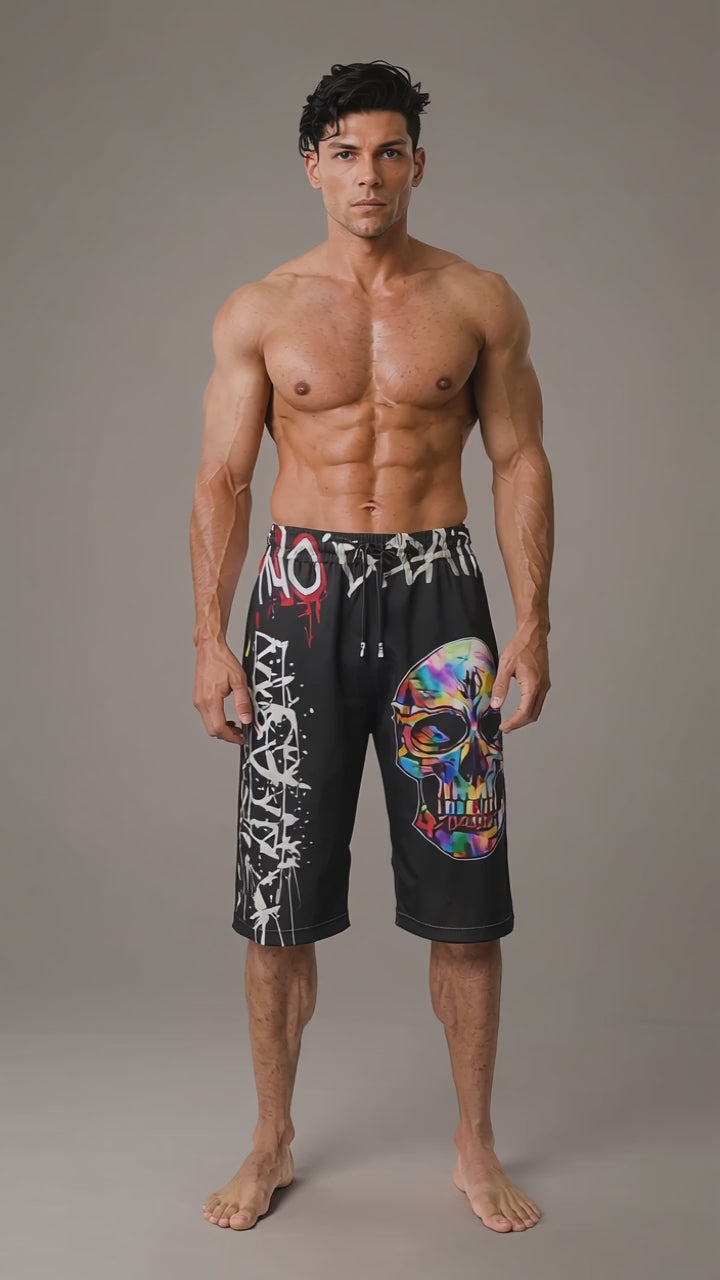 DOMIN8NY Graffiti Skull Over-the-Knee Shorts — product image 4