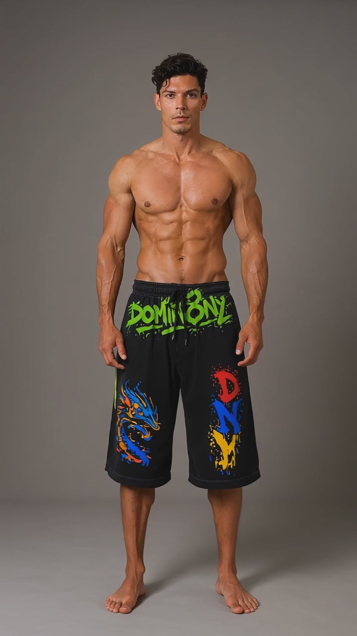 DOMIN8NY Graffiti Dragon Over-the-Knee Shorts — product image 4